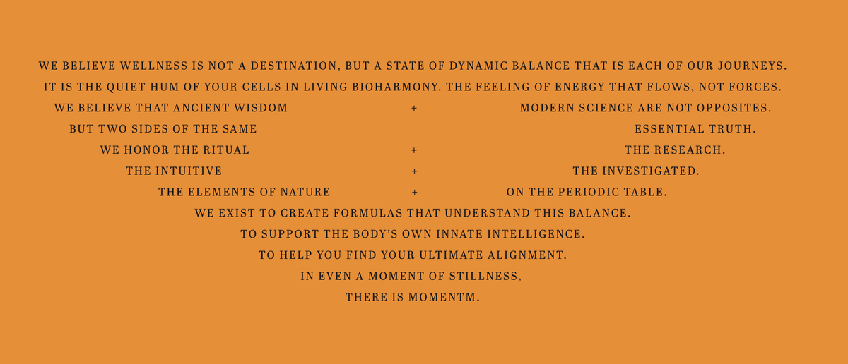 Text on a brown background discussing wellness, balance, and the relationship between ancient wisdom and modern science.